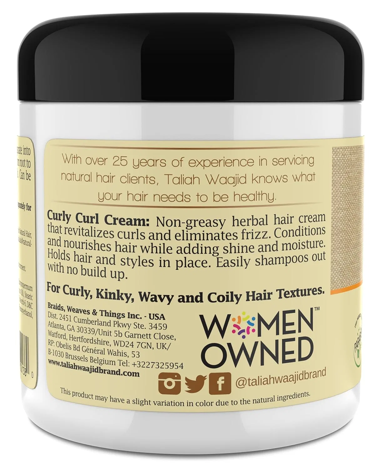 Крем для кудрей «Curly Curl Cream» от Taliah Waajid 177 мл Taliah Waajid Black Earth Products — фото 3
