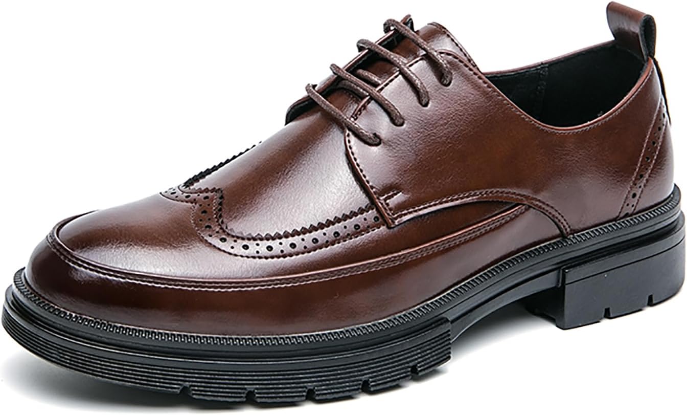 

Мужские кожаные оксфорды с платформой и крыльями, ретро-броги, классические туфли на шнуровке с рельефной подошвой для официального делового стиля, дерби Loveheynew, коричневый