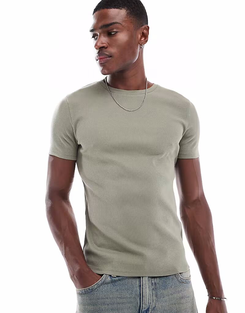 

Футболка ASOS DESIGN Essential Muscle Fit Rib в зеленом цвете