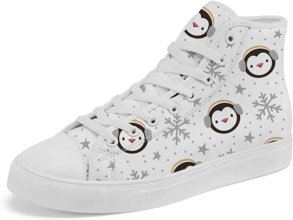 

Кеды Chebing для женщин и мужчин Penguin высокие шнуровка на шнурках текстильные кеды Подарки для парня и девушки, белый