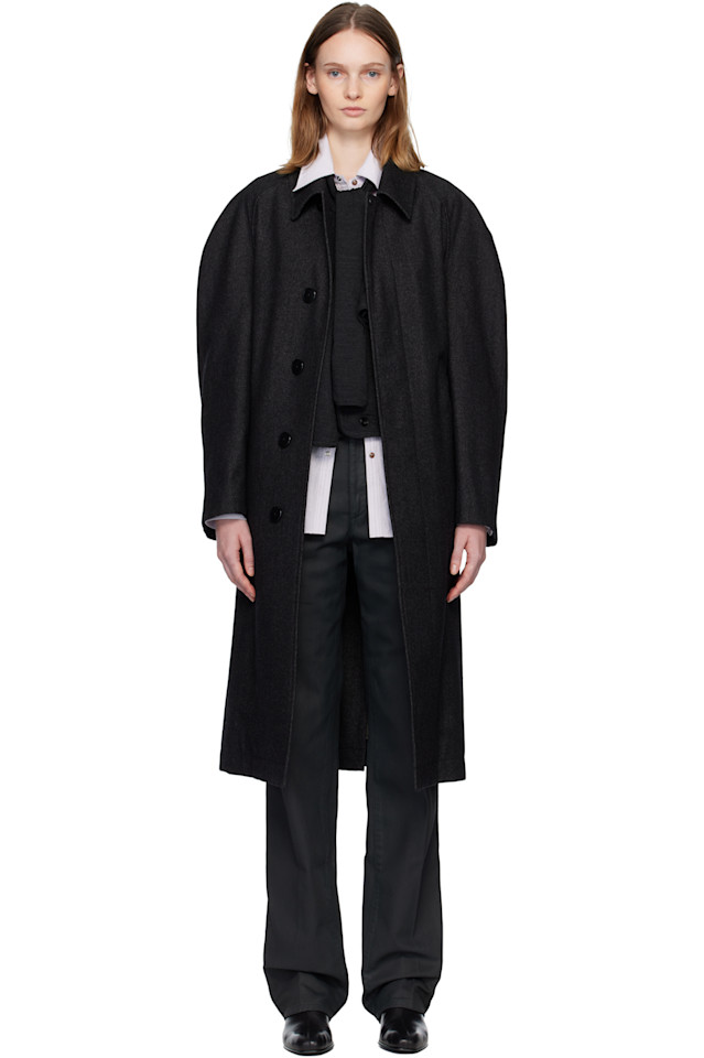 

Серое пальто с рукавами реглан Lemaire, Black/Grey Melange