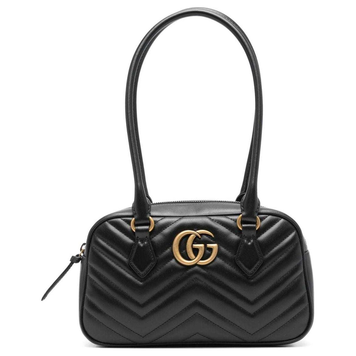 

GUCCI Сумка GG Marmont из кожи ёлочкой маленькая женская на одно плечо черная