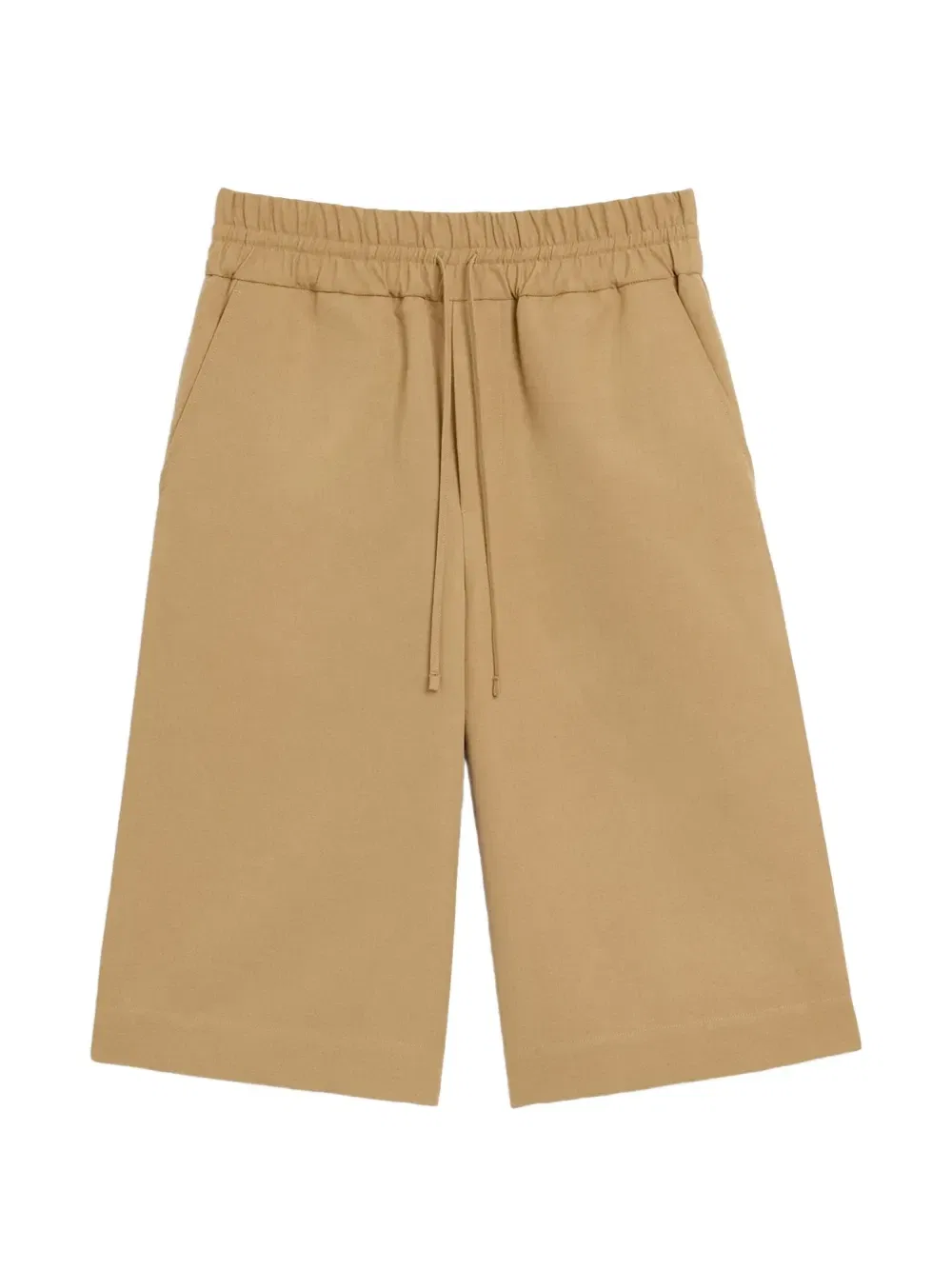 Хлопковые и льняные широкие шорты-бермуды на резинке AMI Paris, бежевый