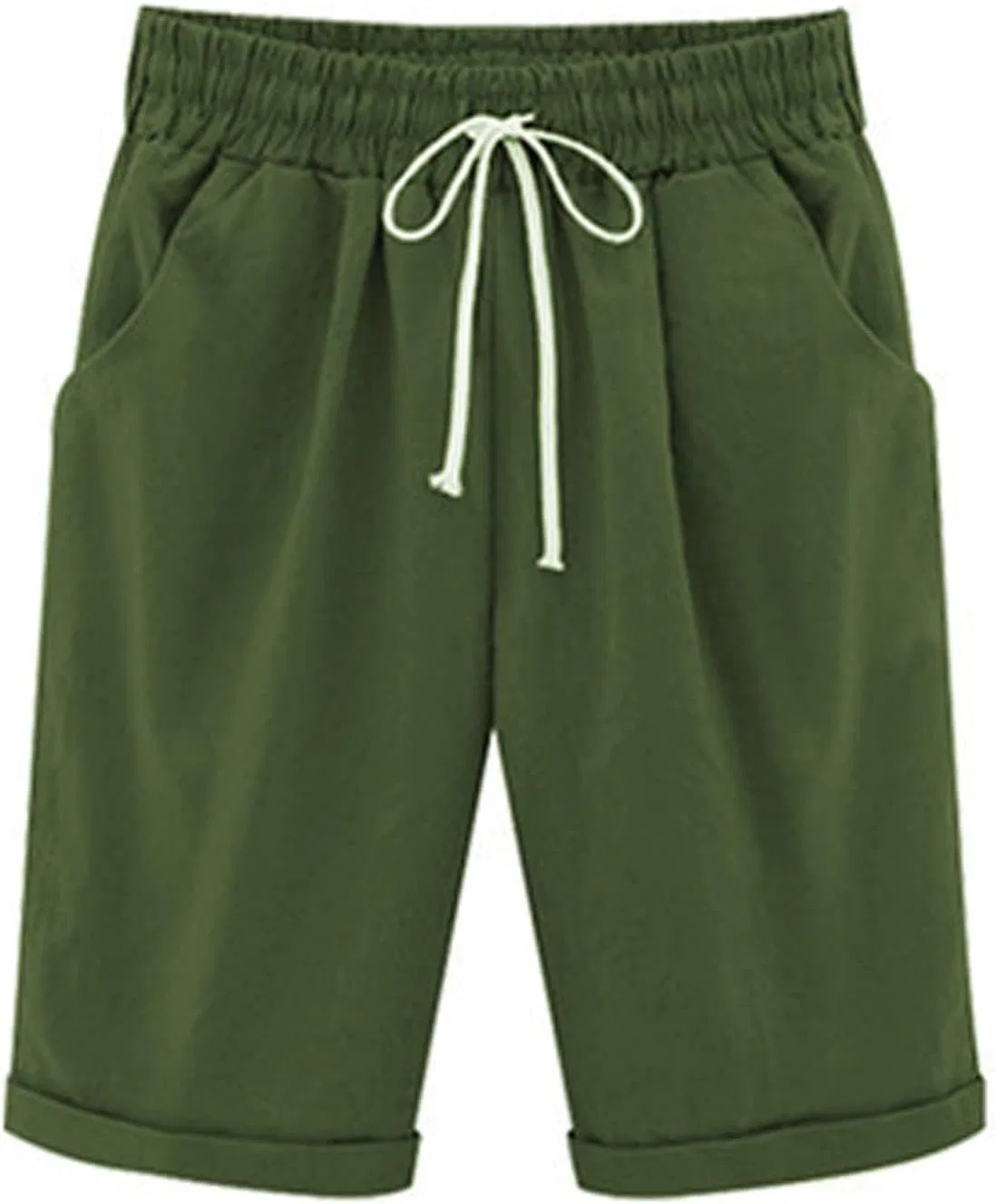 Бермуды женские с эластичным поясом на шнурке, Army Green