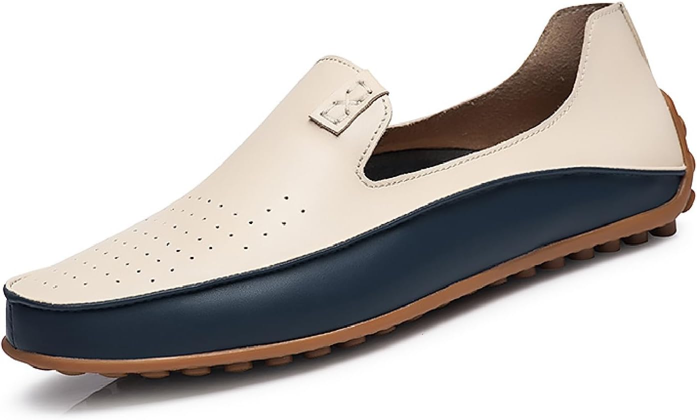

Мужские кожаные пенни-лоферы с круглым носком, повседневные, дышащие, легкие, мягкие, на плоской подошве, слипоны-мокасины для ежедневного вождения и прогулок Loveheynew, белый