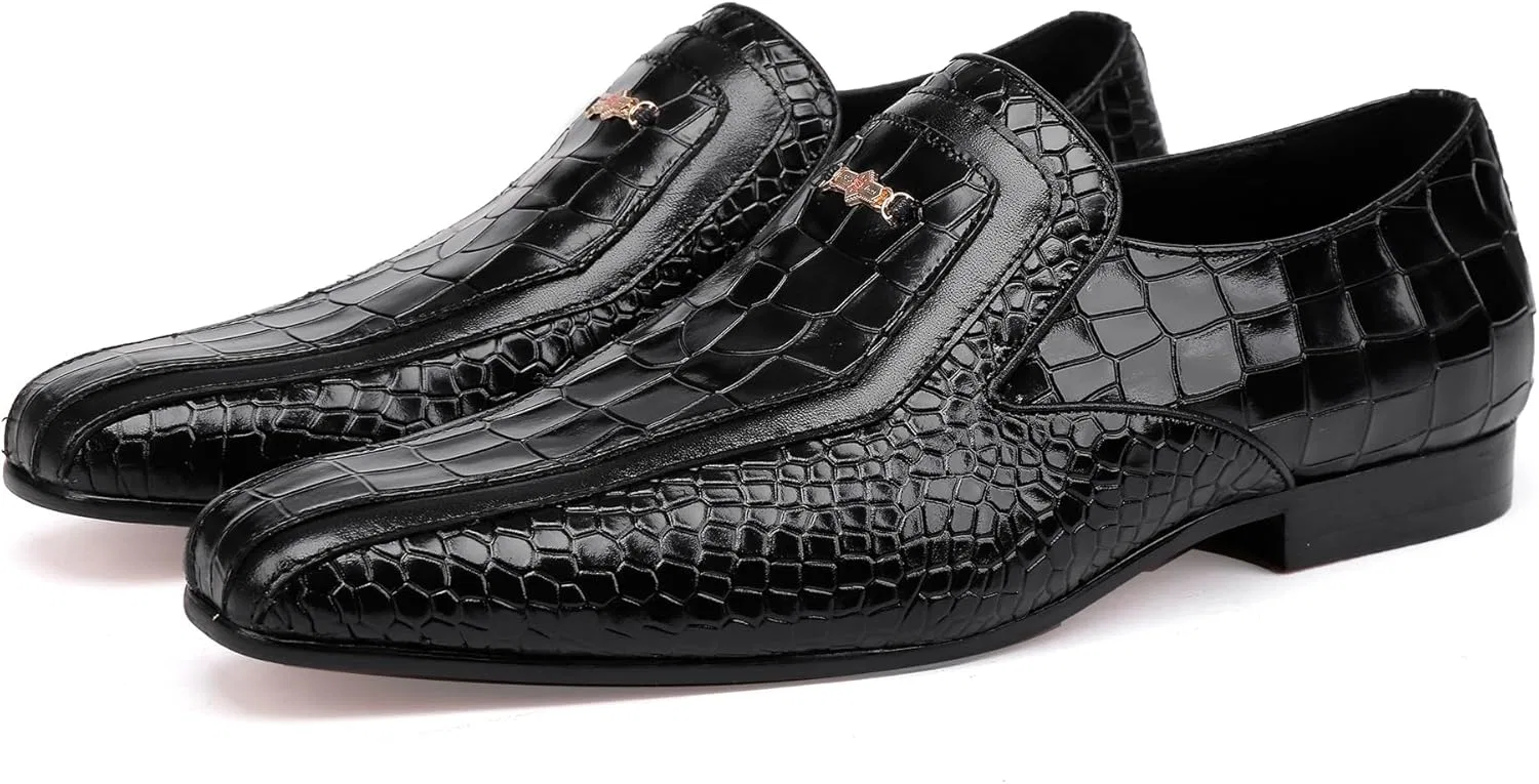 Лоферы из кожи с рисунком аллигатора, Black