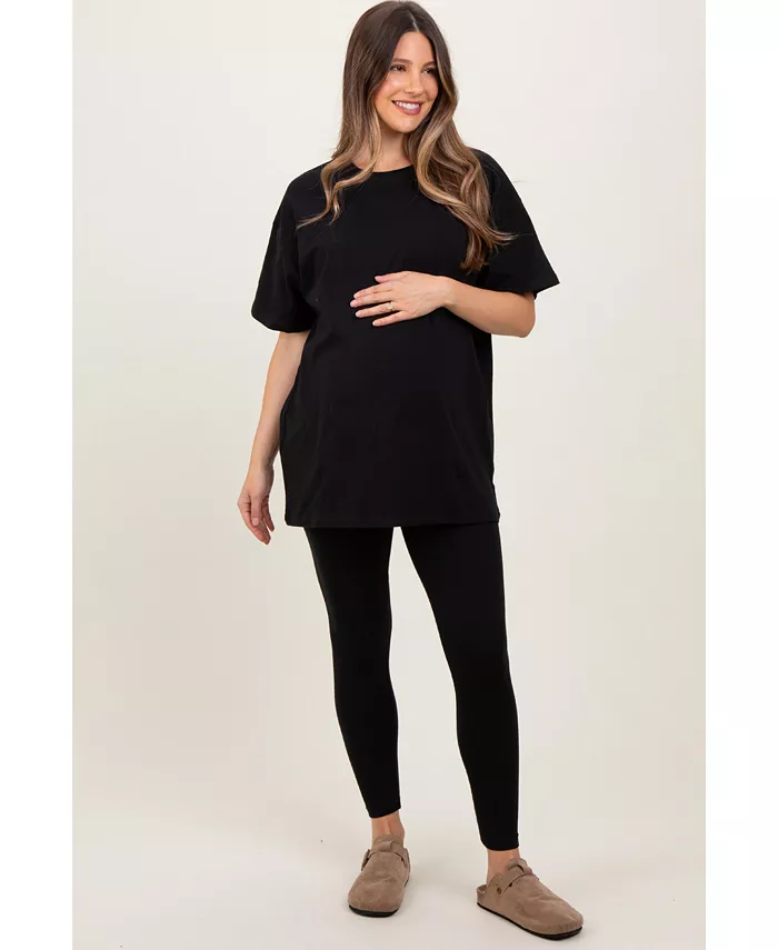 

Беременная светлая олива оверсайз комплект с коротким рукавом и леггинсами Pinkblush, черный