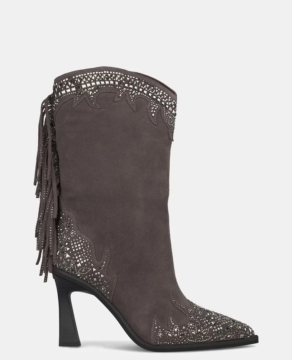 

Женские кожаные ботильоны с бахромой Alma en Pena, серый