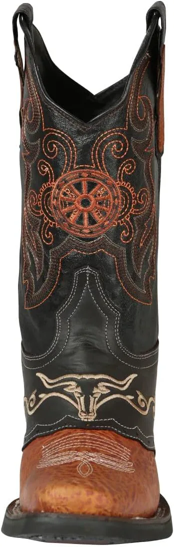 Мужские сапоги El General Rodeo, цвет Crazy Wine, с вышивкой, из премиальной кожи, с квадратным носком, прочной резиновой подошвой, на натяг, ручной работы, вестерн-ковбойские сапоги для родео, ранчо и повседневного стиля Generic — фото 4
