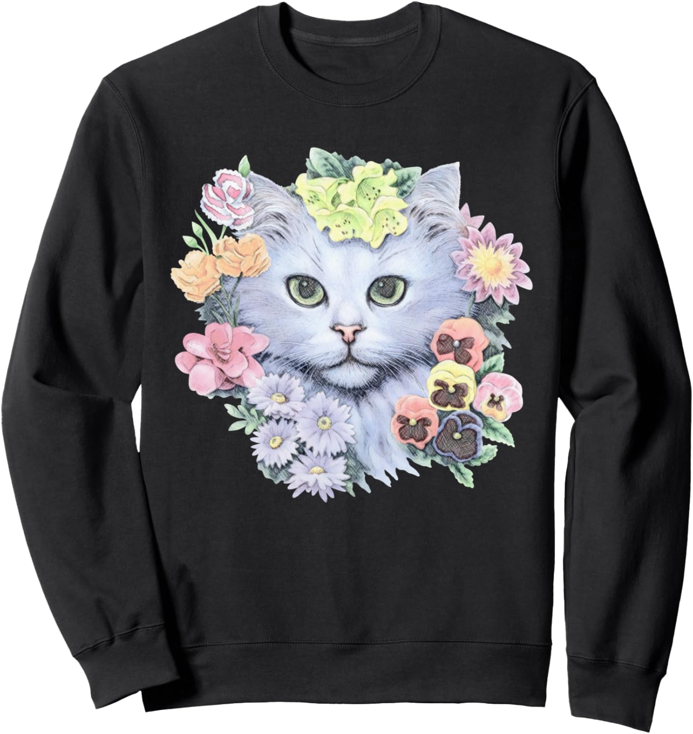 

Необычная толстовка с котом в окружении цветов Floral Cat Lover'S Whimsical Dreamland, черный