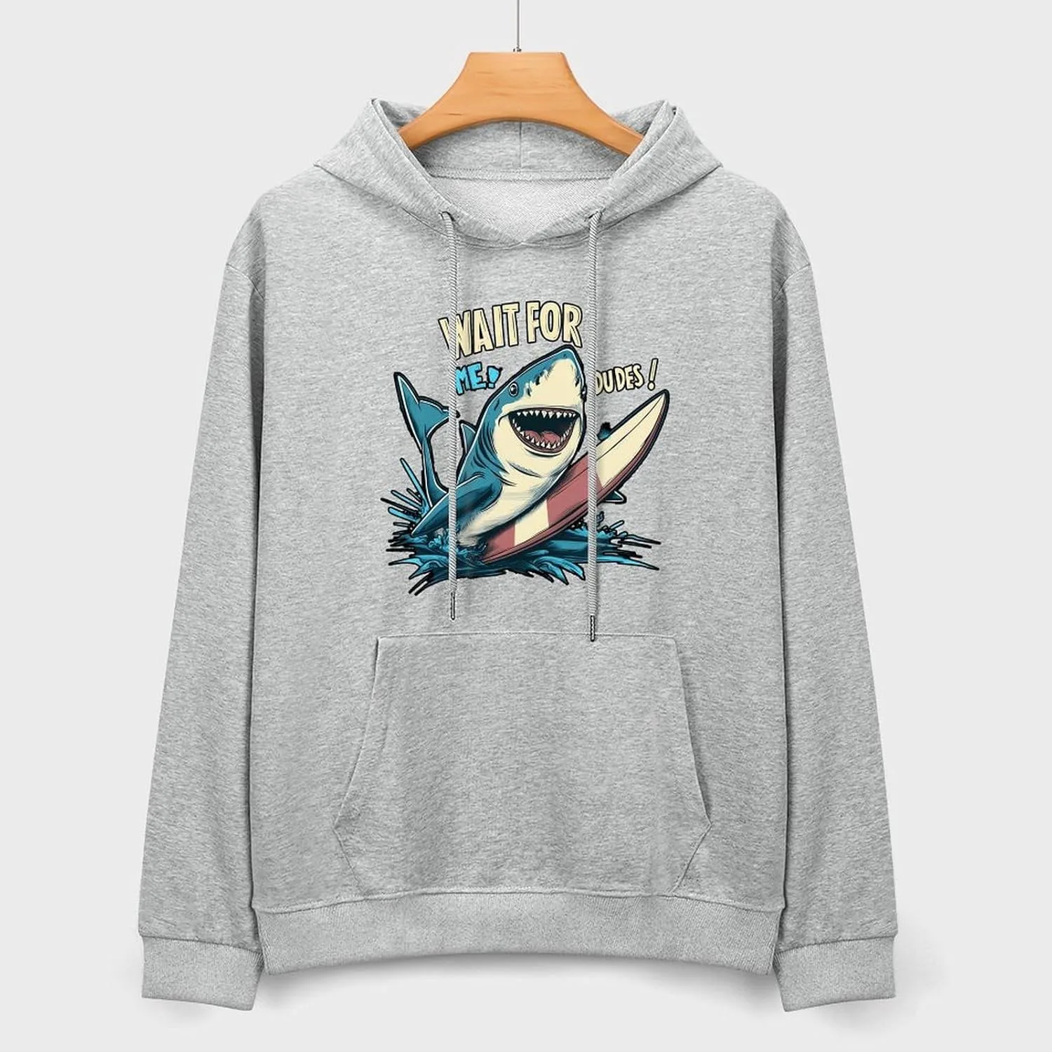 Толстовка Surfer Shark с капюшоном и карманом Generic, серый — фото 3