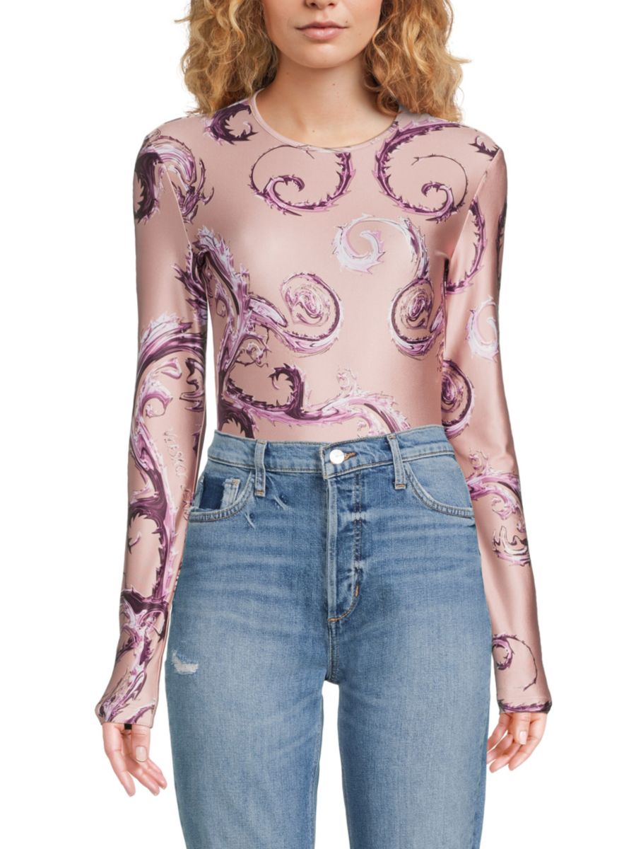 

Боди с длинными рукавами и принтом Барокко Versace Jeans Couture, цвет Rose