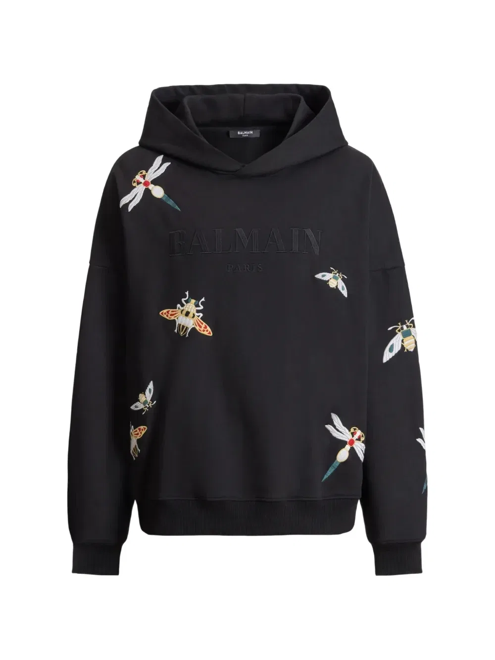Худи с вышивкой Balmain Insect, черный