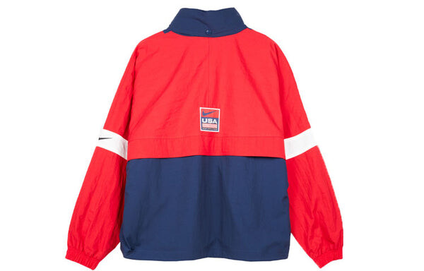 Куртка men's lab swoosh stripe splicing storage simple colorblock hooded jacket blue 'university red midnight navy' Nike, красный — фото 2