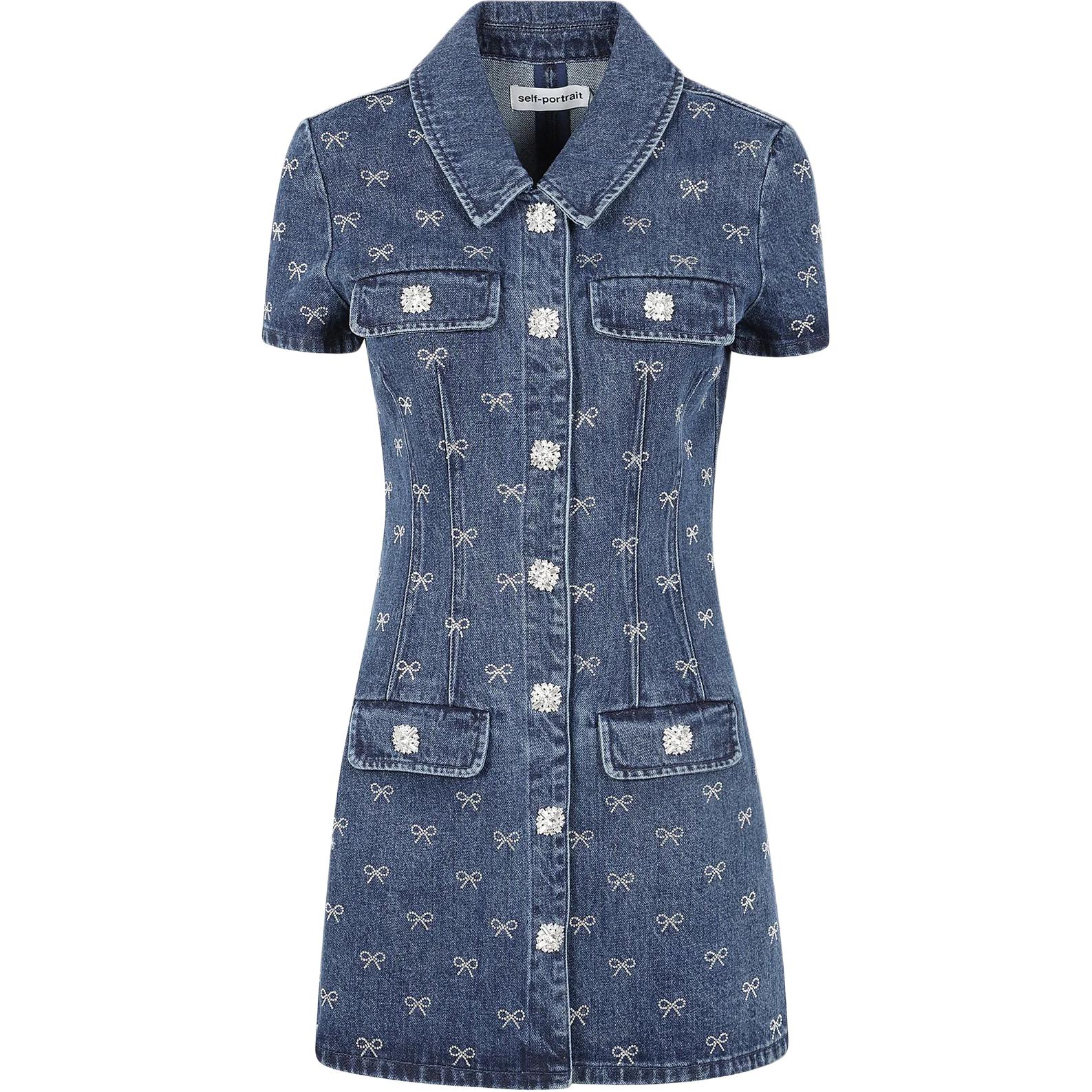 

Self Portrait мини-платье с джинсовым воротником-бабочкой и стразами Self-portrait, синий