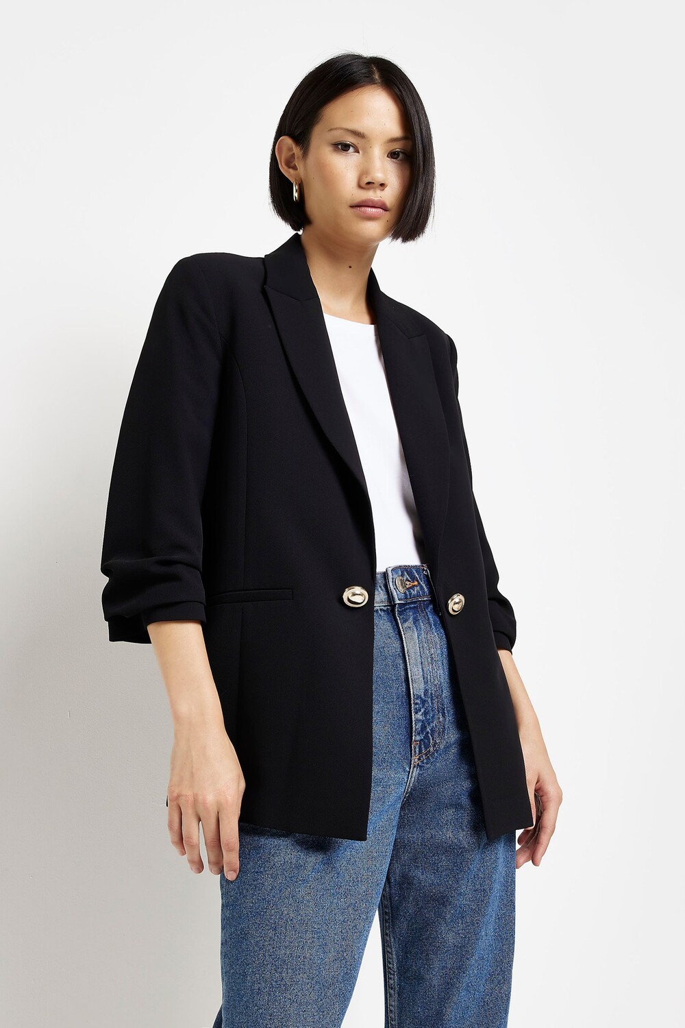 

Пиджак с плиссированными рукавами River Island, черный