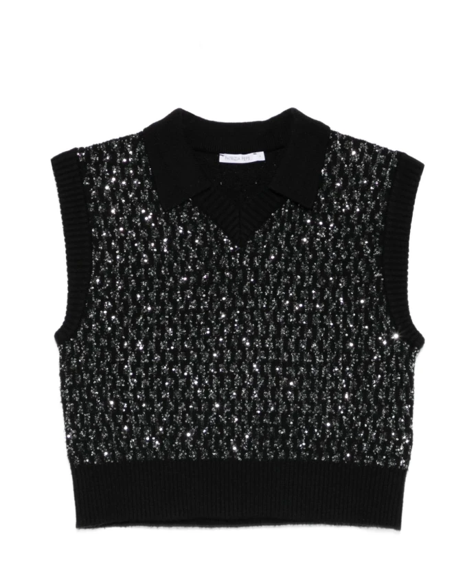 

Вязаный жилет с пайетками Patrizia Pepe, черный