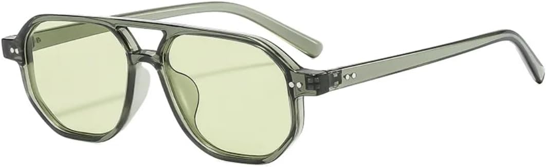 

Винтажные мужские солнцезащитные очки с двойной перемычкой и многоугольными линзами, модные женские очки с линзами Ocean Lens и заклепками, защита от УФ-излучения UV400 VFDHN, C2 Green Green