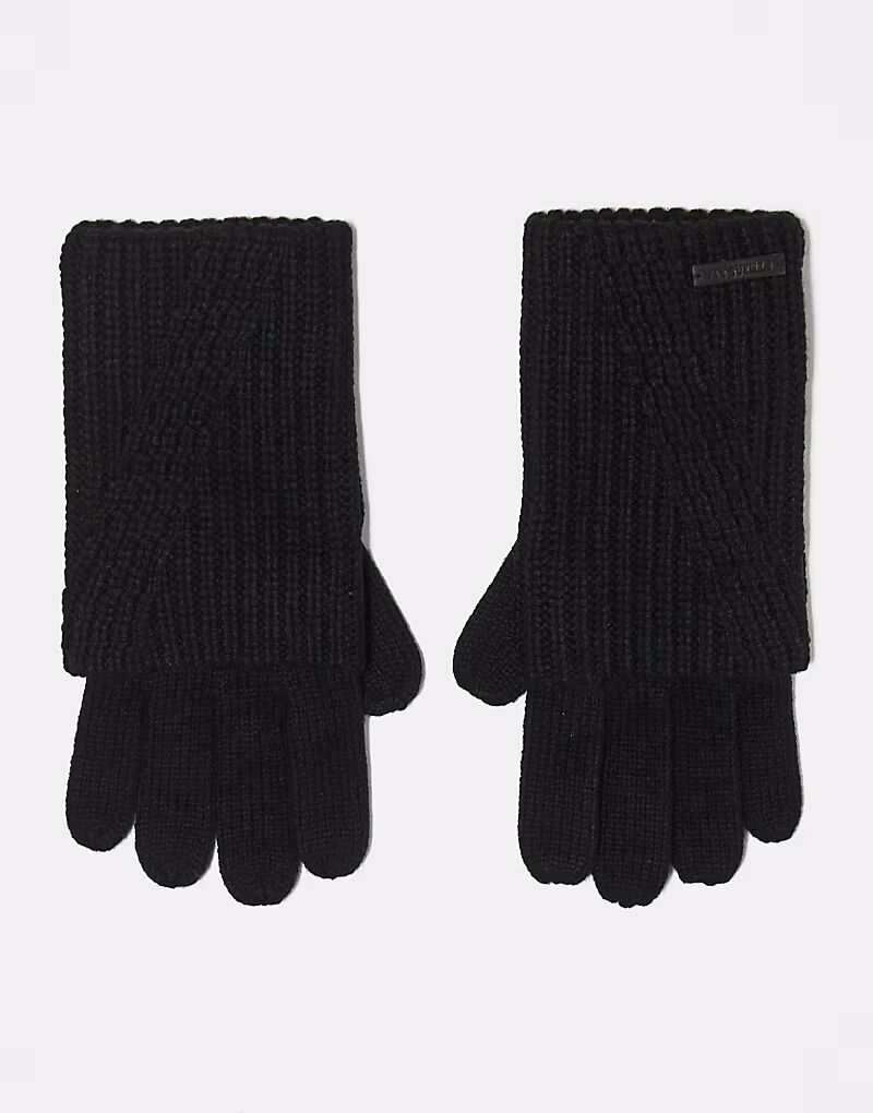 

Перчатки AllSaints из ребристой кожи с логотипом черного цвета