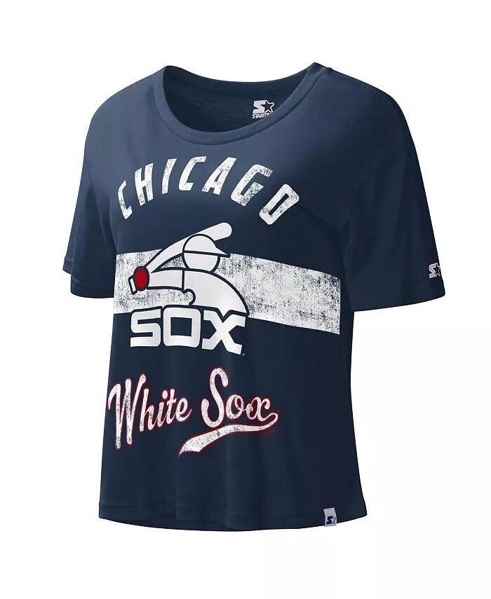 

Женский укороченный топ темно-синего цвета с потертостями Chicago White Sox Cooperstown Collection Record Setter Starter