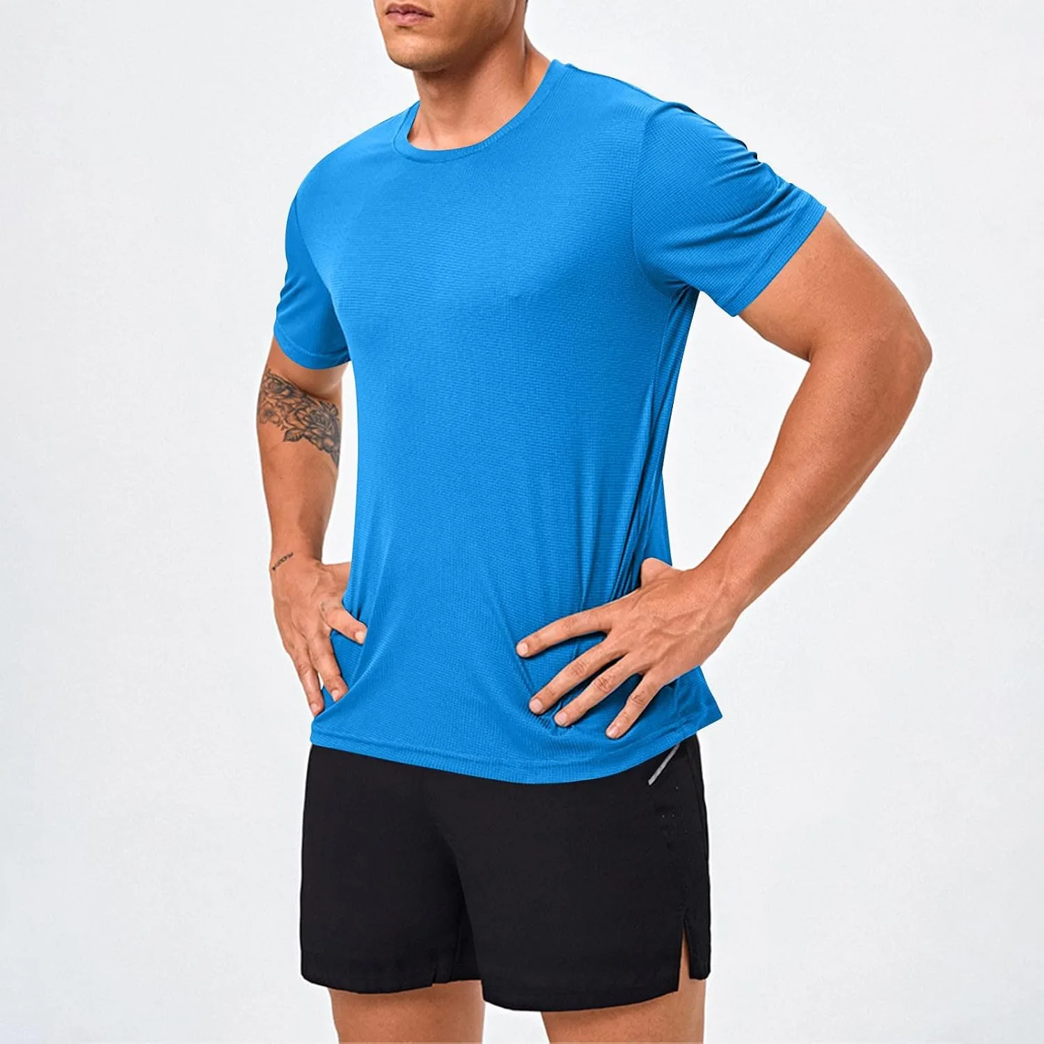 Мужская однотонная футболка для спорта, Stretch Casual с коротким рукавом и круглым вырезом — фото 2