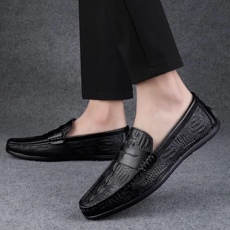 Лоферы из искусственной кожи с крокодиловым принтом мужские, Black PUGHGAETZF — фото 3