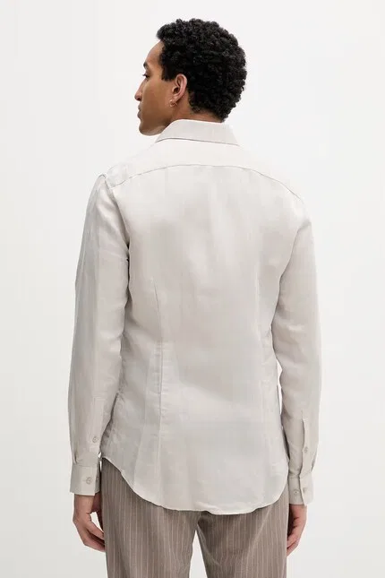 Рубашка из льна с кроем slim fit Calvin Klein, бежевый — фото 3