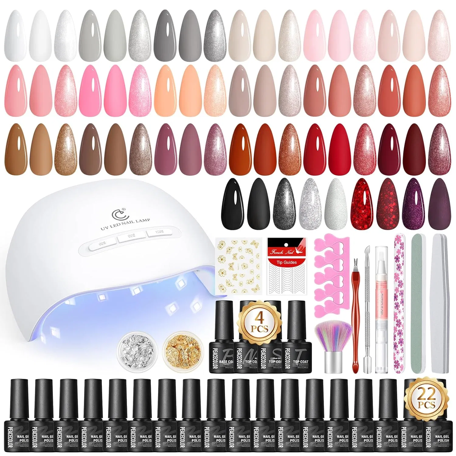 Набор УФ-гель-лаков PEACECOLOR из 44 предметов с УФ/LED-лампой Peacecolor, All Seasons Gel Nail Polish Set