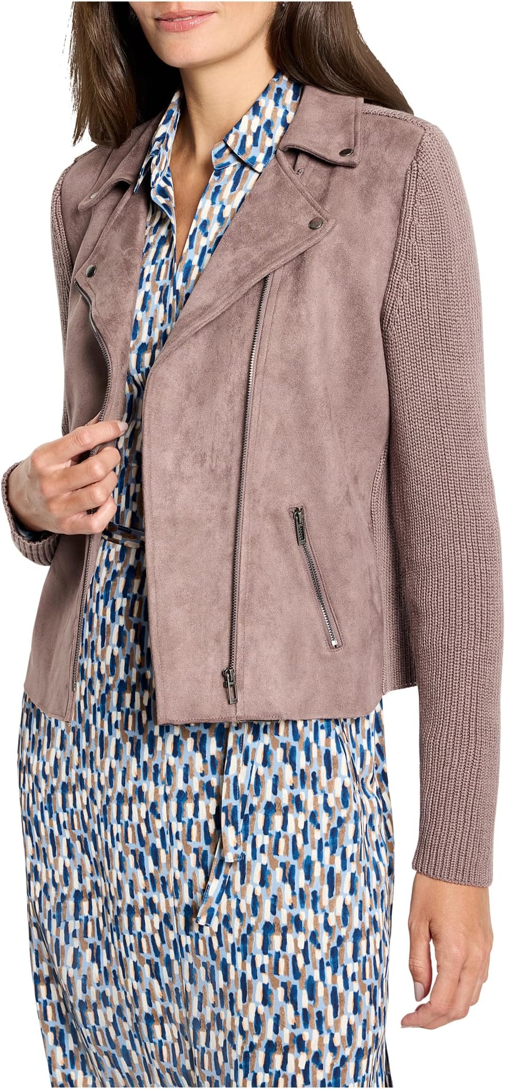 

Куртка NIC+ZOE Petite Mixed Media Moto Jacket, цвет Cocoa