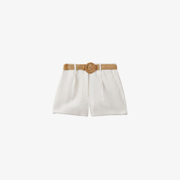 

Льняные шорты Belle с высокой посадкой и поясом из рафии Reiss, белый