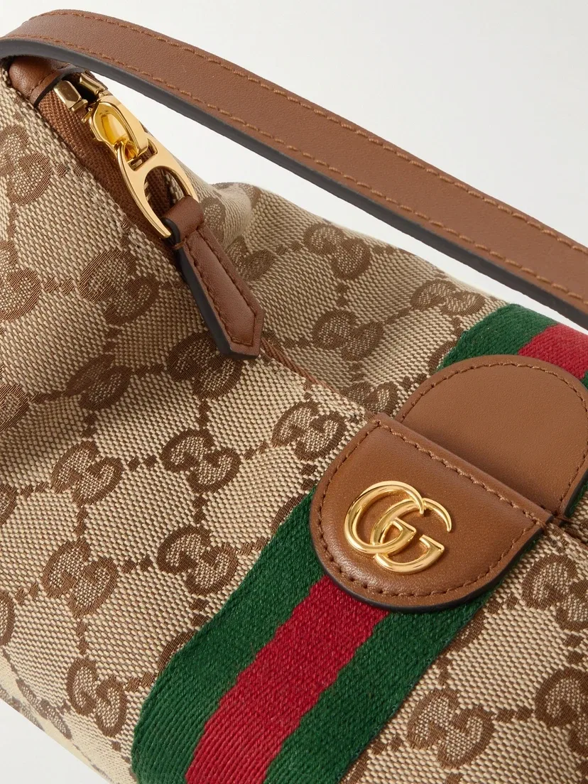 Мини-сумка Ophidia из канваса с покрытием, отделкой из кожи и тесьмы GUCCI, бежевый — фото 4