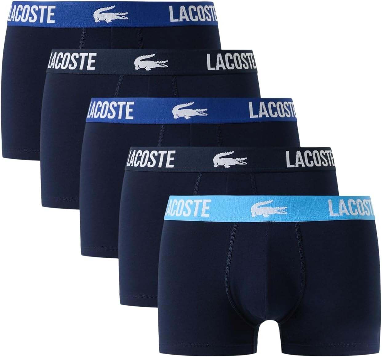 

Мужские хлопковые трусы-боксеры Lacoste с эластичной крокодиловой кожей, 5 шт. (эксклюзивно на Amazon), Navy Blue/Captain/Argentina