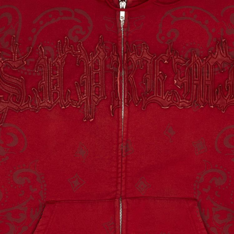 Толстовка Supreme Leather Appliqué Zip Up Hooded Sweatshirt, Burnt Red — фото 3