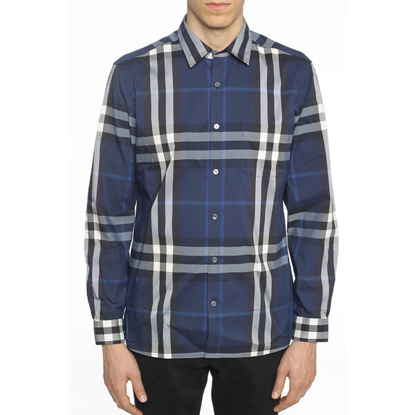 Рубашка Burberry Men's SS21 Classic Plaid Long Sleeves Shirt Navy синий, классическая клетка, синий — фото 4