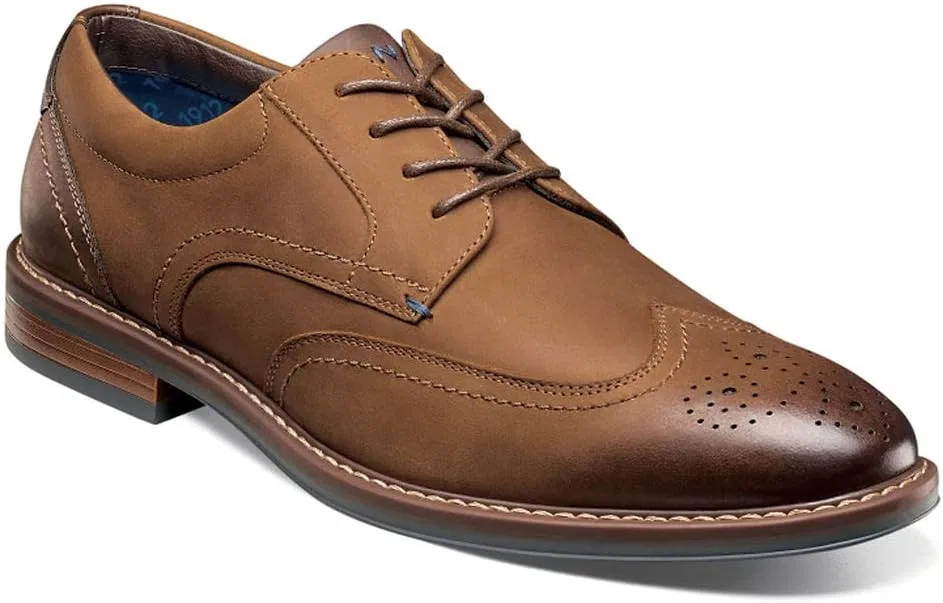 Мужские кожаные удобные оксфорды Nunn Bush Centro Flex Wingtip с перфорацией и декоративными элементами в стиле броги, на шнуровке, Brown Crazy Horse