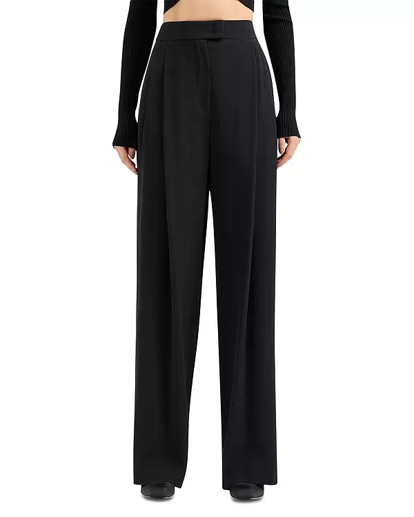 Плиссированные атласные брюки с завышенной талией Emporio Armani, Black