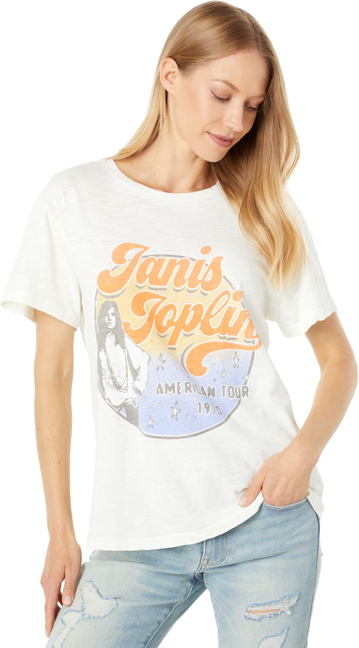 

Футболка Lucky Brand Janis Joplin Boyfriend Crew, цвет Marshmallow