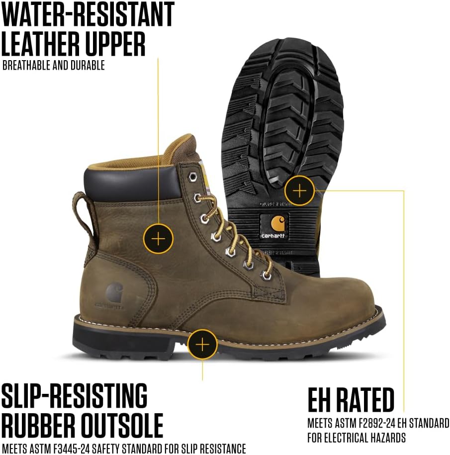 Carhartt Frontier мужские рабочие ботинки 6" Leather Soft Toe, безопасные, нескользящие и Waterproof, Mossy Brown — фото 3