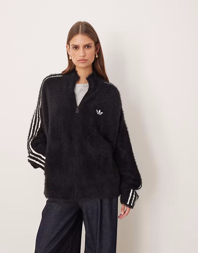 Классический пушистый спортивный топ в черном и бежевом цветах Adidas Originals — фото 4