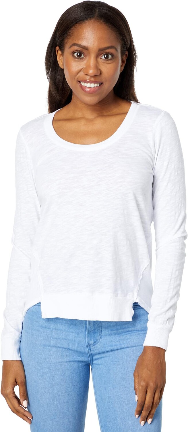 

Футболка bobi Los Angeles Rib Mix Step Hem Long Sleeve Tee in Slubbed Jersey, белый