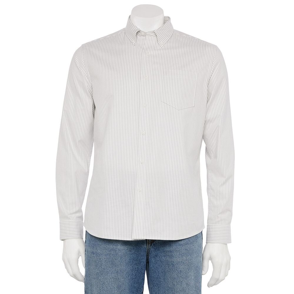 

Мужская рубашка на пуговицах Sonoma Goods For Life идеальной длины, цвет Grey And White Stripes