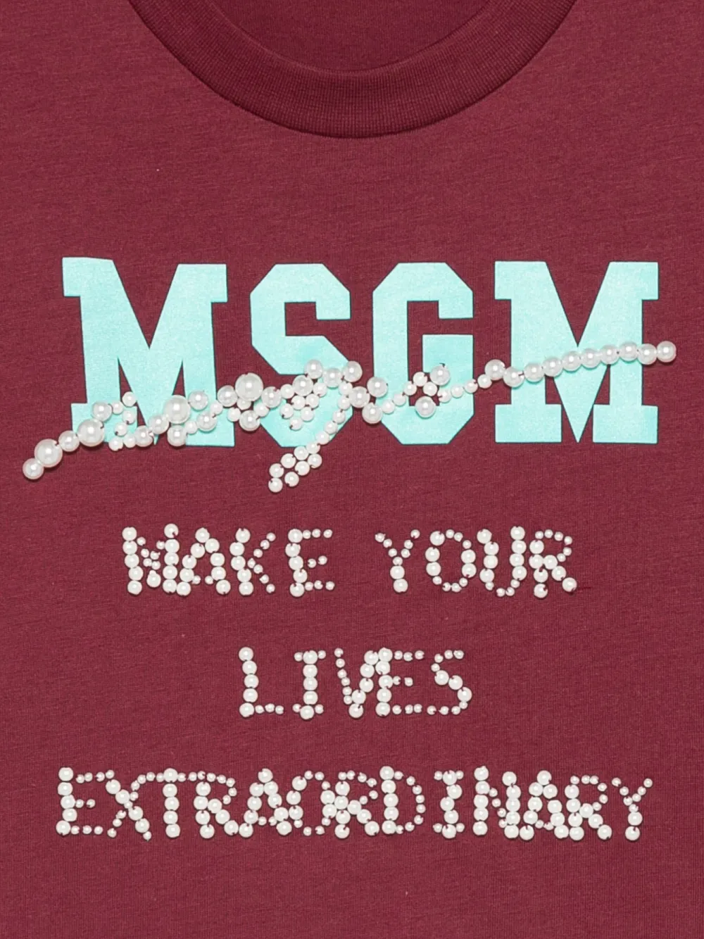 Футболка, украшенная жемчугом MSGM Kids, красный — фото 3