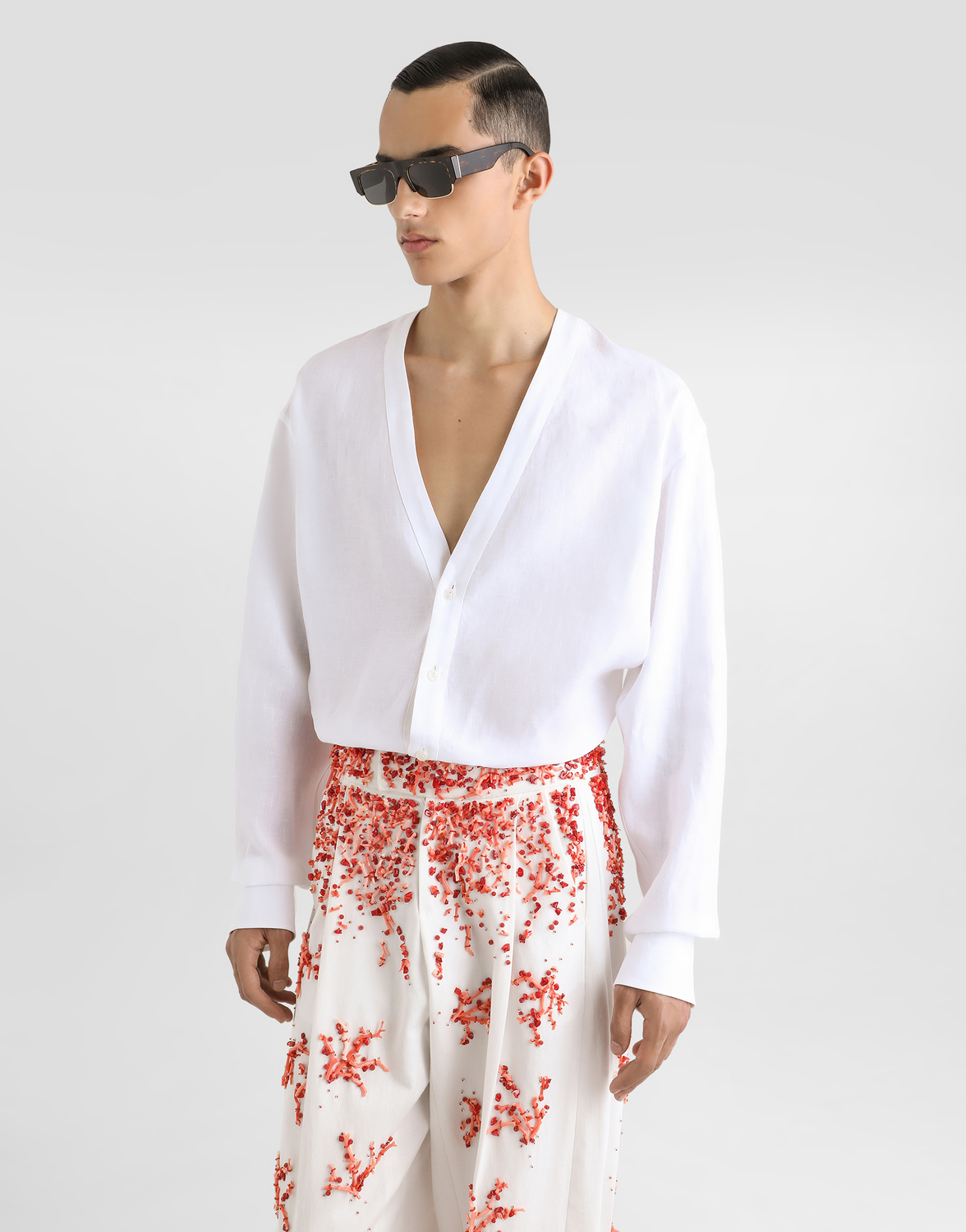Льняная рубашка с длинными рукавами и застежкой, как у кардигана Dolce & Gabbana, белый — фото 4