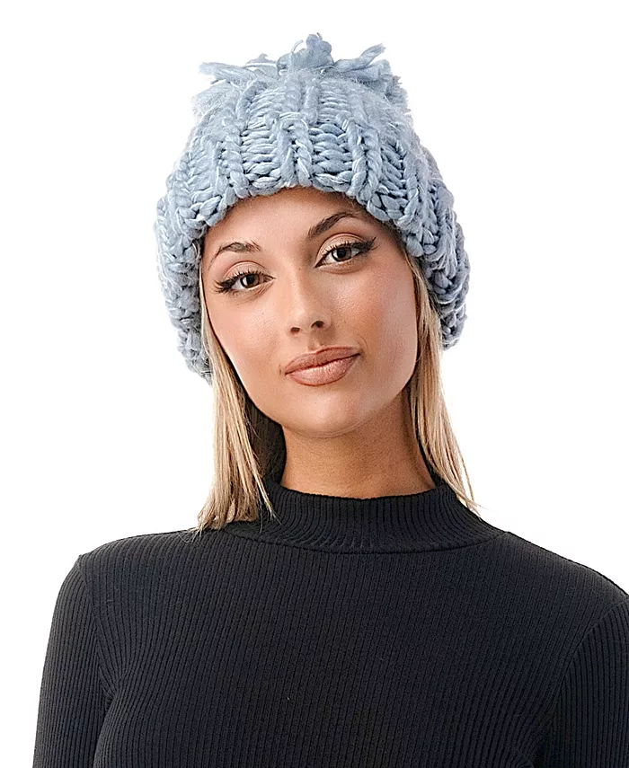 

Женская объемная вязаная шапка с помпоном и манжетом Luxe Chunky Knit Pom Cuffed Beanie Marcus Adler, розовый