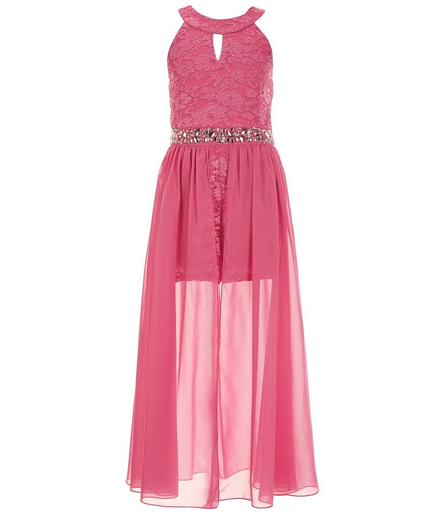 

Xtraordinary для больших девочек 7–16 лет, шифоновый комбинезон без рукавов с вырезами и украшениями на талии, блестящий кружевной комбинезон, розовый