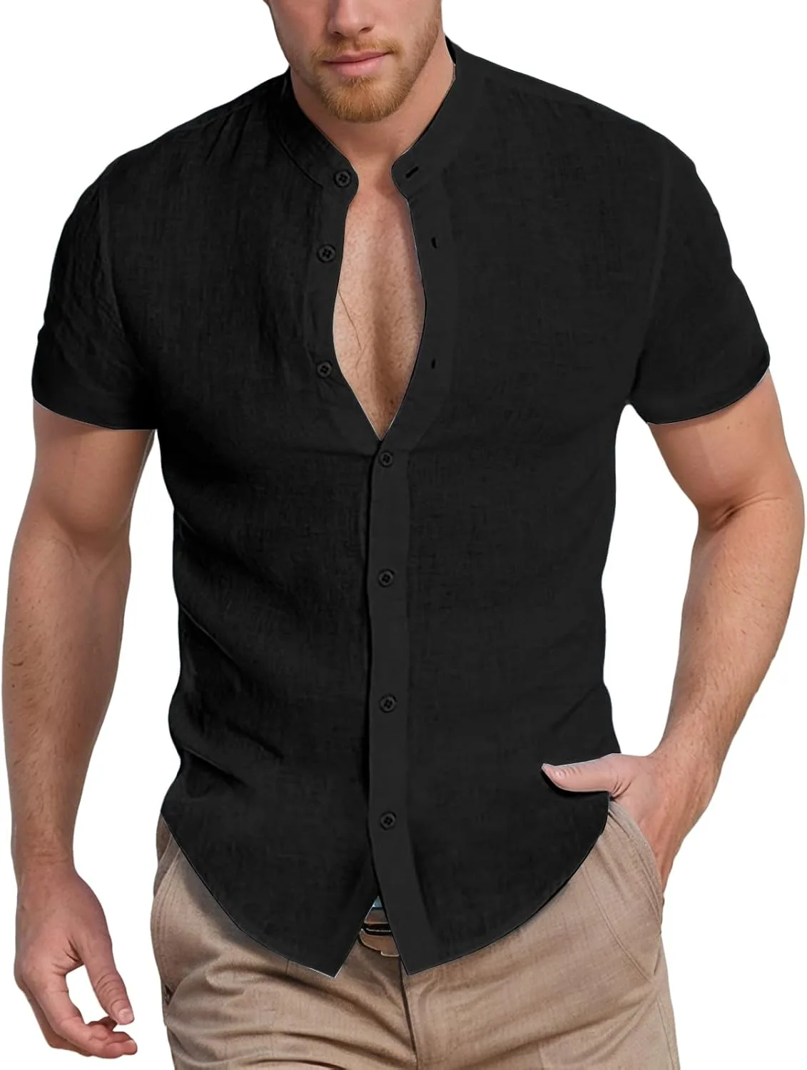 

Мужская рубашка Casual с коротким рукавом и V-образным вырезом Thatrich
