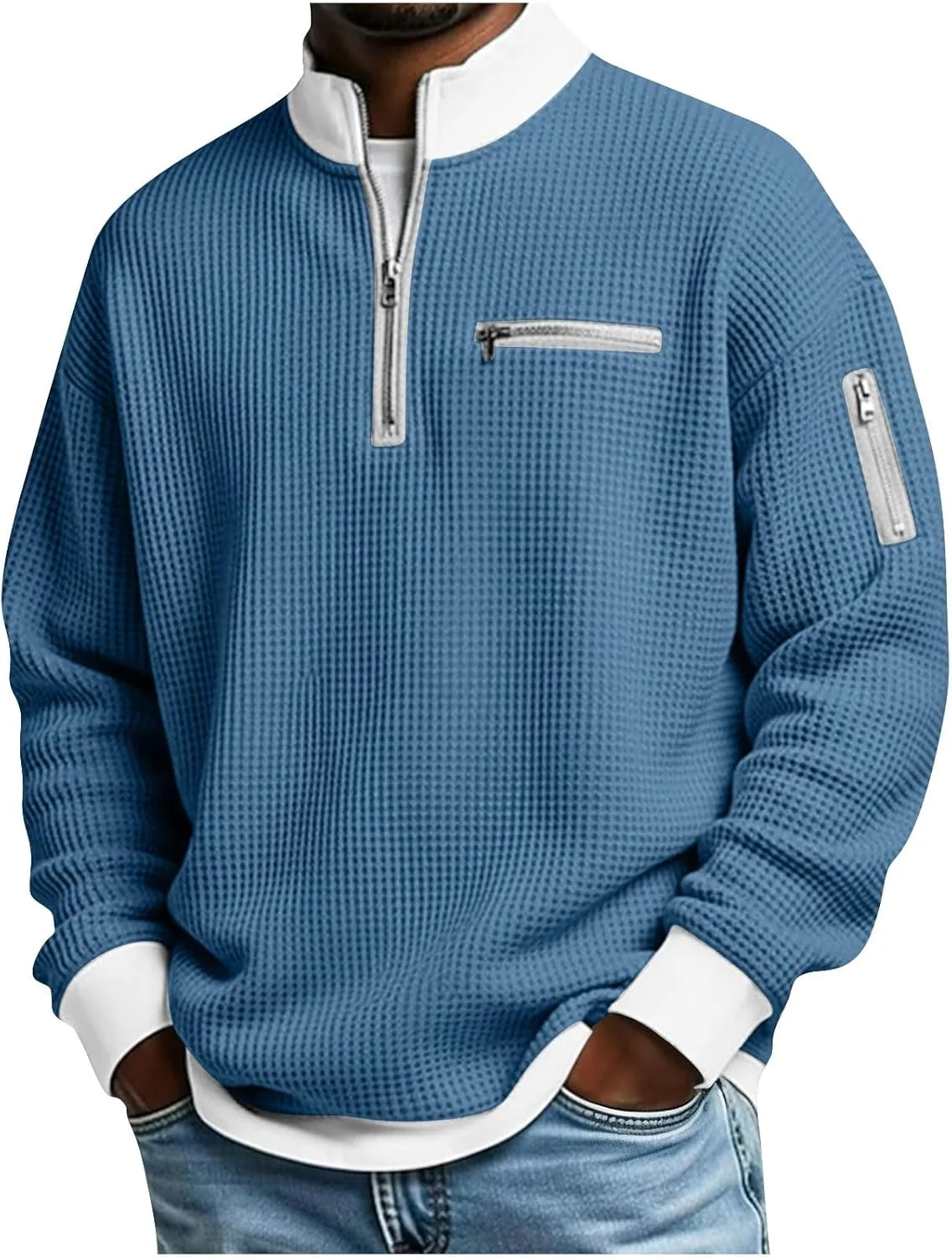 

Мужской свитшот с воротником стойкой и молнией на четверть, цветной блок