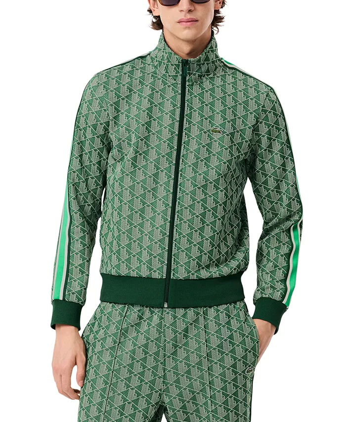 

Мужской свитшот с молнией спереди и контрастными вставками Lacoste, зеленый
