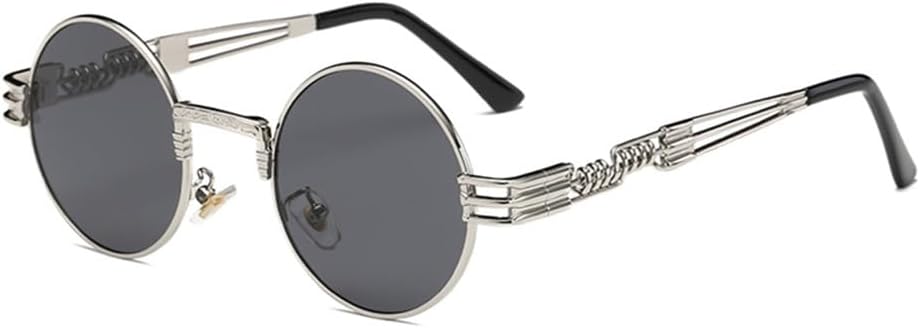 

Круглые солнцезащитные очки в стиле стимпанк для мужчин и женщин, металлические, винтажные солнцезащитные очки с защитой от УФ-излучения UV400 VFDHN, Silver Frame Gray