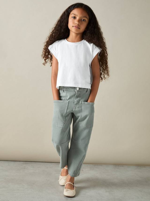 

Детская майка-поло из хлопкового велюра укороченного кроя Reiss, White